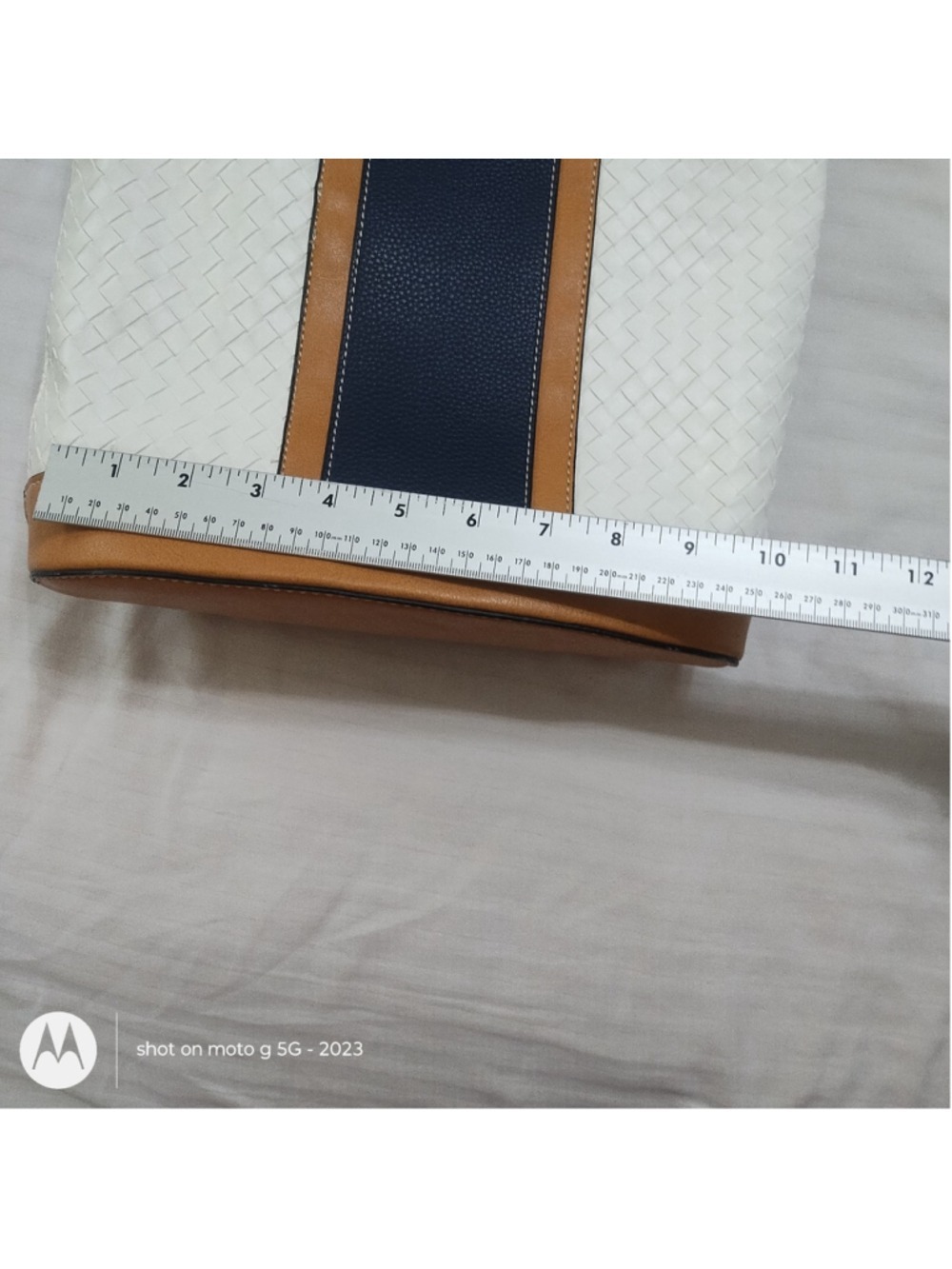 Nautica White Blue Tan Satchel Tote Bag - Picture 4 of 10